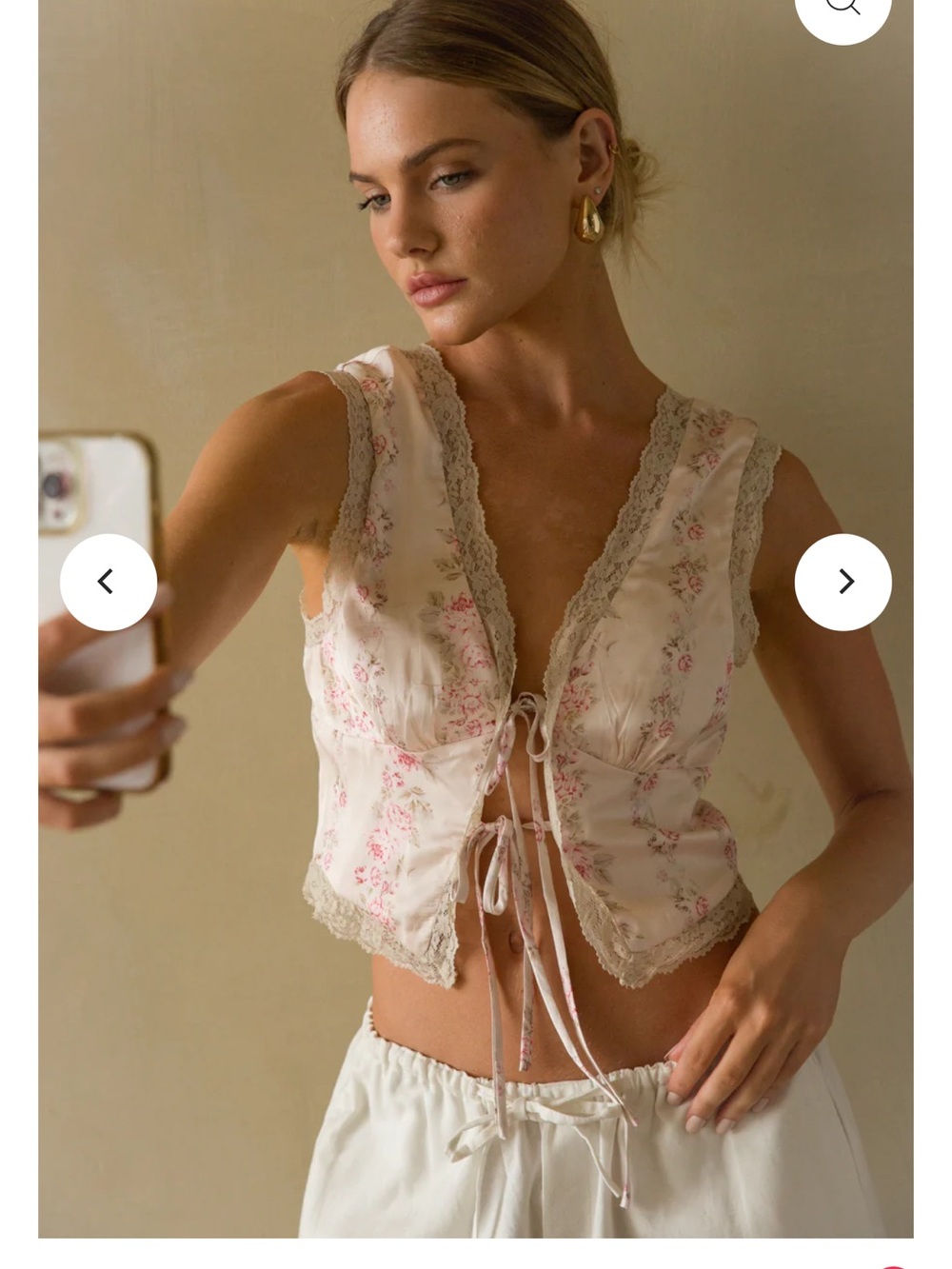 American Threads Pink Floral Lace-Trim Tie-Front Bandeau Top
